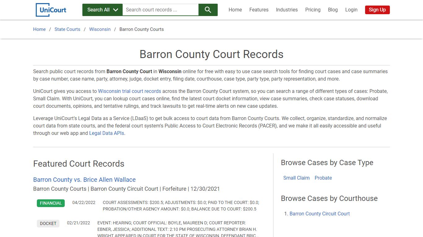 Barron County Court Records | Wisconsin | UniCourt